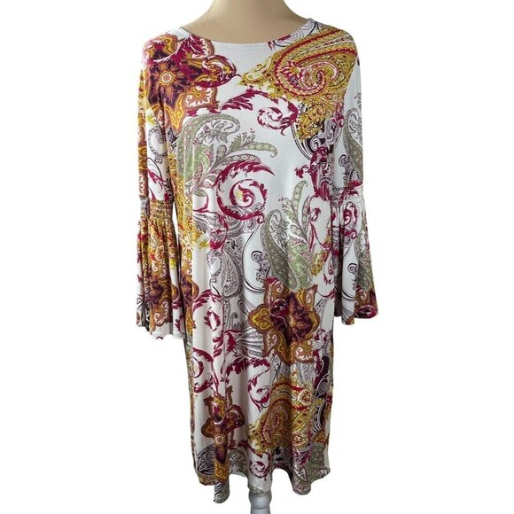 Est. 1946 Swing Dress Paisley Bell sleeve Stretch Mustard Maroon Size M Medium - Picture 1 of 8